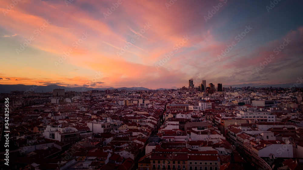 Madrid skyline at sunset