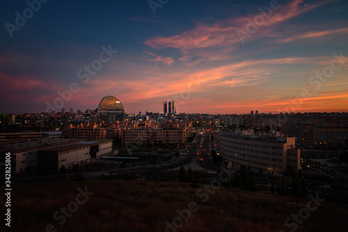 Madrid skyline at sunset