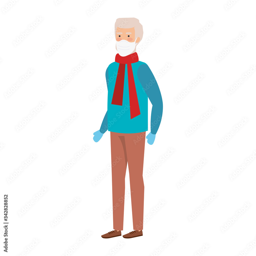 old man with scarf using face mask isolated icon vector illustration design old man with scarf using face mask isolated icon vector illustration design