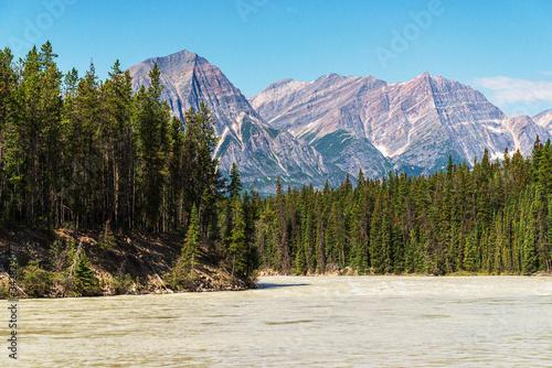 nature scenaries along the river Athabaska, Jasper National Park, Alberta, Canada photo