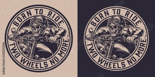 Vintage motorcycle monochrome round print