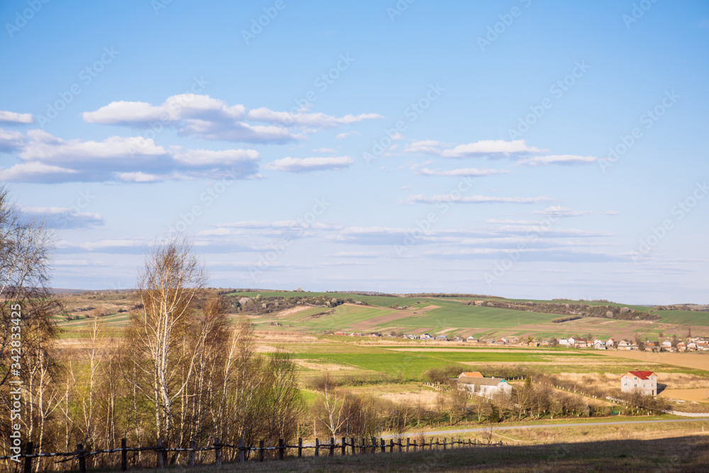 landscape view of small villages. farms with fields