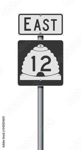 Vector illustration of the Utah State Highway road sign on metallic post