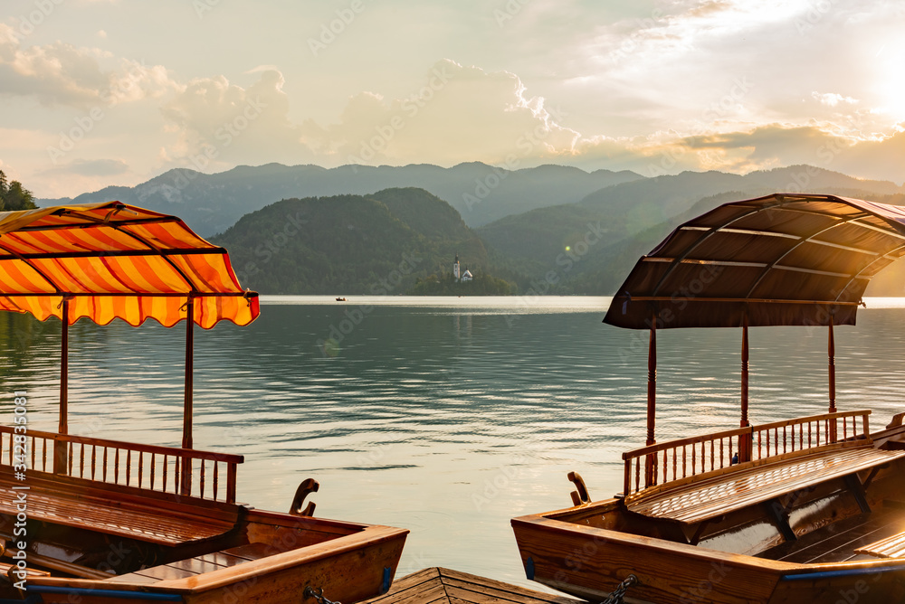 Sunset on Lake Bled in Slovenia