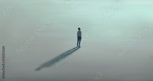 Lonely young man with the light. painting illustration