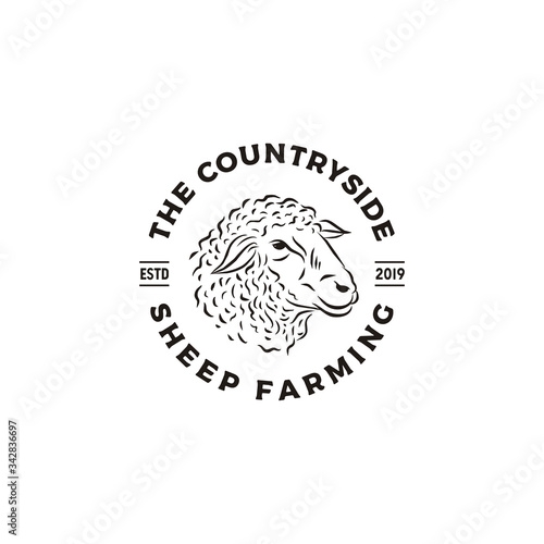 Vintage Sheep Lamb Ewe Goat Livestock Farm Stamp Label logo design