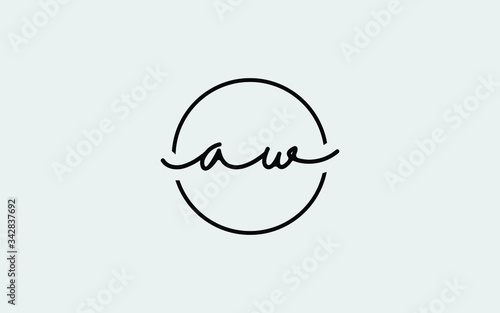 aw or wa and a, w Lowercase Cursive Letter Initial Logo Design, Vector Template