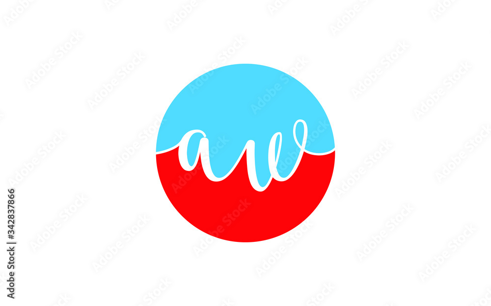 aw or wa and a, w Lowercase Cursive Letter Initial Logo Design, Vector Template