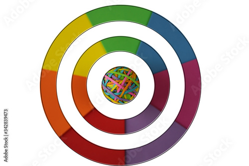 LGBT color abstract circles in two sizes and colored symbol of union, alliance in the middle. LGBT concept, symbol of LGBT, Background poster, banner, card