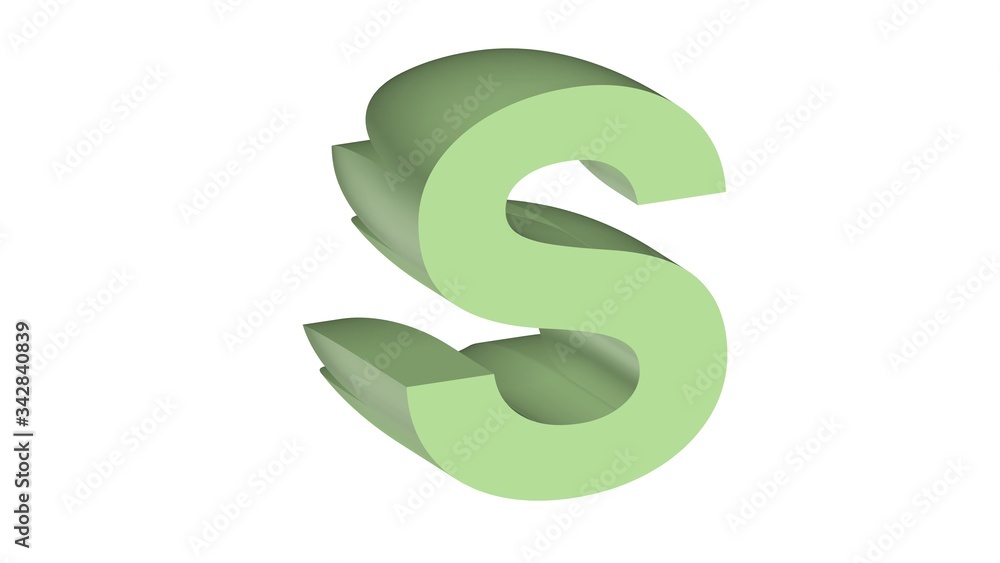 3D ENGLISH ALPHABET MADE OF ABSTRACT LIGHT GREEN LEAF SHAPED BLOCKS : S 3D ENGLISH ALPHABET MADE OF ABSTRACT LIGHT GREEN LEAF SHAPED BLOCKS : S
