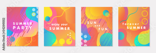 Bundle of modern vector summer posters with bright gradient background,shapes and geometric elements.Trendy abstract design perfect for prints,social media,banners,invitations,branding design,covers