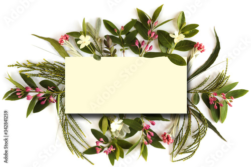 Wallpaper Mural Celebration Happy Birthday card with fresh flowers. Flat lay, top view. Concept of celebration, card, banner Torontodigital.ca