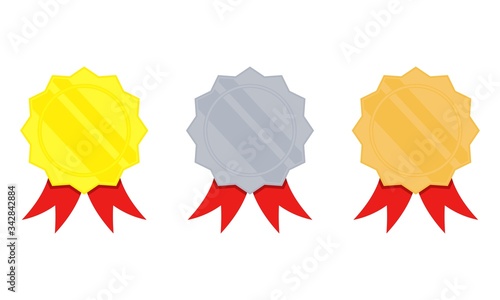 shiny gold silver bronze medal for winner of championship event vector illustration design