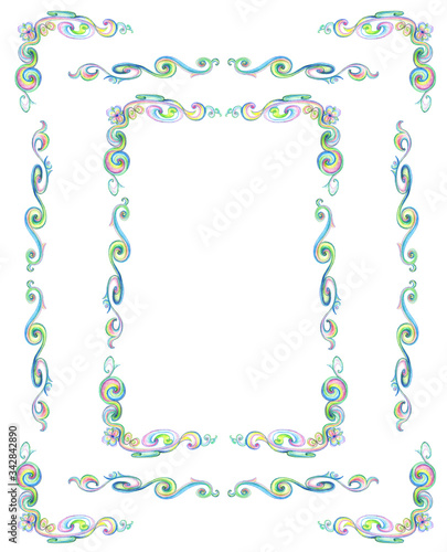 Floral Abstract Garden Frames and Corner Borders for Design Elements
