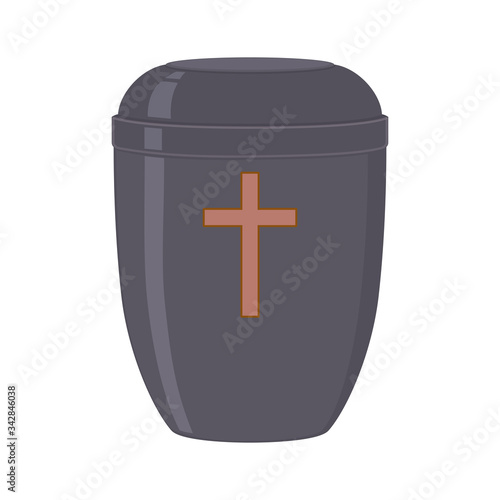 Urn for ashes. Symbols for the funeral service. Vector illustration.