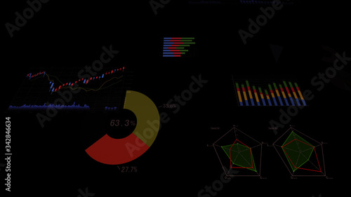 Business data graph digital world space 3D illustration background