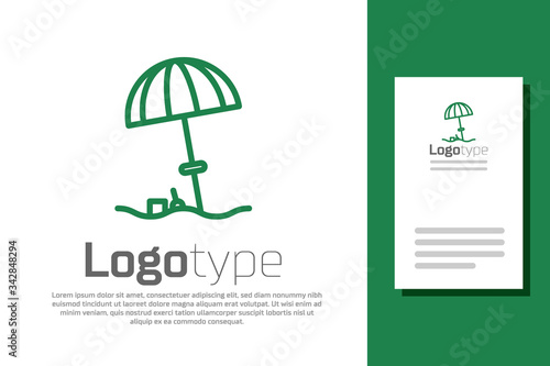 Green line Sun protective umbrella for beach icon isolated on white background. Large parasol for outdoor space. Beach umbrella. Logo design template element. Vector Illustration