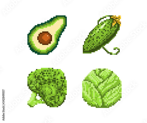 Pixel style icon green vegetables. Vector
