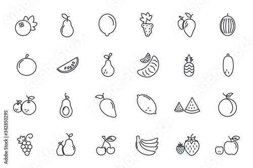 Set Fruits icon template for graphic and web design collection. Fruits pack symbol logo vector illustration