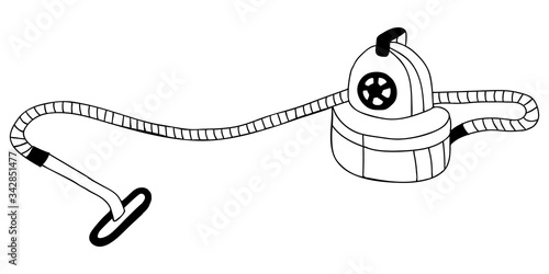Hand-draw black vector illustration of a vacuum cleaner isolated on a white background photo