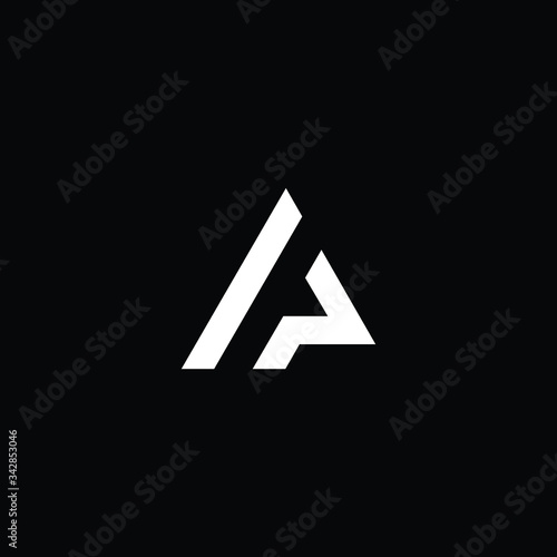 Minimal elegant monogram art logo. Outstanding professional trendy awesome artistic AP PA initial based Alphabet icon logo. Premium Business logo White color on black background photo
