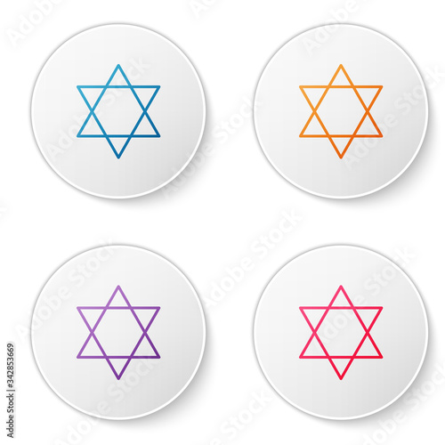 Color line Star of David icon isolated on white background. Jewish religion symbol. Symbol of Israel. Set icons in circle buttons. Vector Illustration