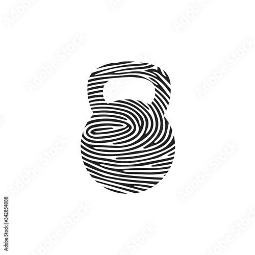 Fingerprint kittlebell gym icon. Isolated thumbprint and fingerprint kittlebell fitness icon UP style. Premium quality vector symbol drawing concept for your logo web mobile app UI design. Kettle bell