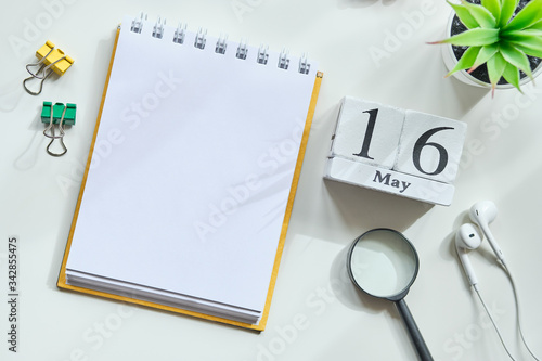 Wallpaper Mural 16 sixteenth day May Month Calendar Concept on Wooden Blocks. Copy space. Torontodigital.ca