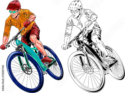 Mountain bicyclist MTB colorful and black and white 