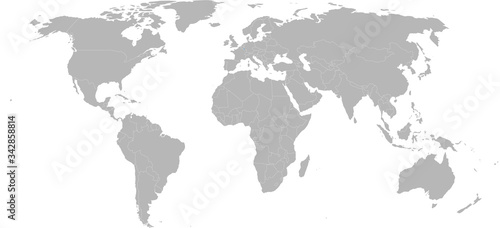 Kosovo country highlighted on world map. Light gray background. Business concepts, diplomatic, trade, travel and economic relations.