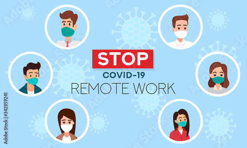 Social distancing. Stop coronavirus.COVID-19. Banners and headers for site. People wearing mask. People in medical protective mask. Web banner. Social media resource. Quarantine. 