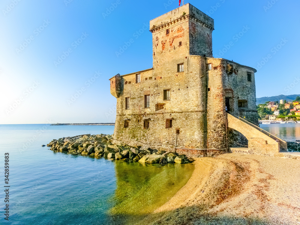 italian castles on sea italian flag - castle of Rapallo , Liguri