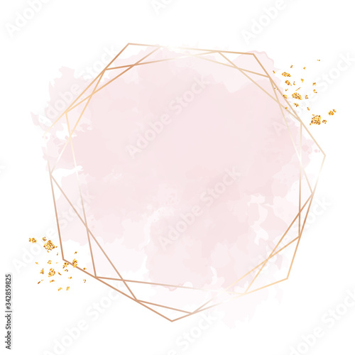 Golden line art, watercolor style pink texture splash