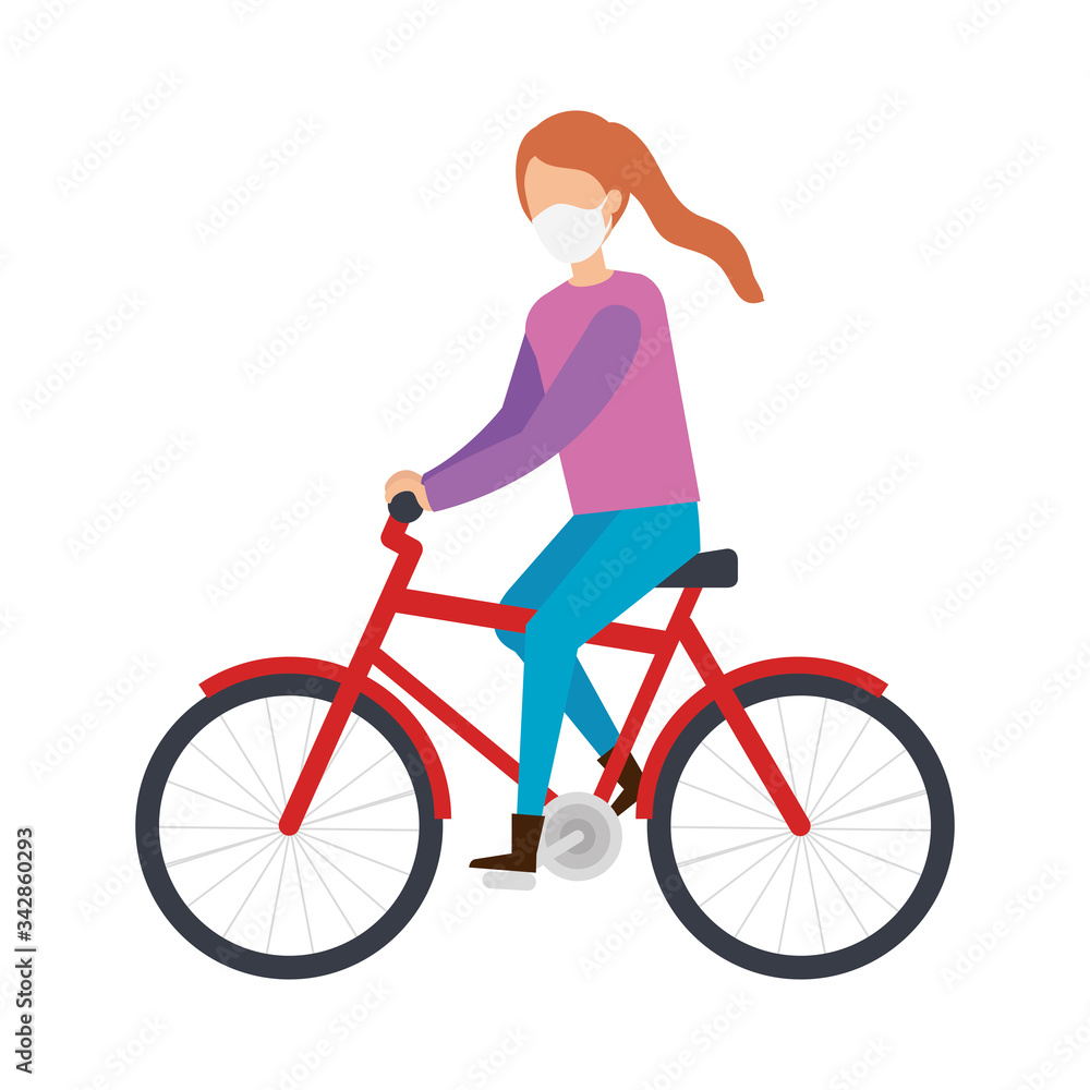 young woman with face mask in bike vector illustration design young woman with face mask in bike vector illustration design