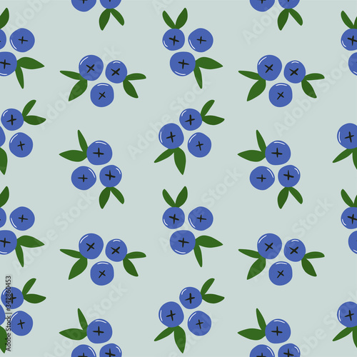 Ripe, juicy blueberries, geometric seamless pattern on a blue background, vector