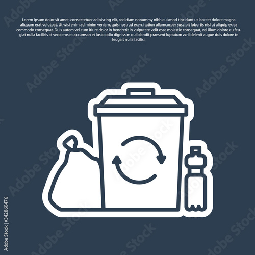 Blue line Recycle bin with recycle symbol icon isolated on blue background. Trash can icon. Garbage bin sign. Recycle basket. Vector Illustration