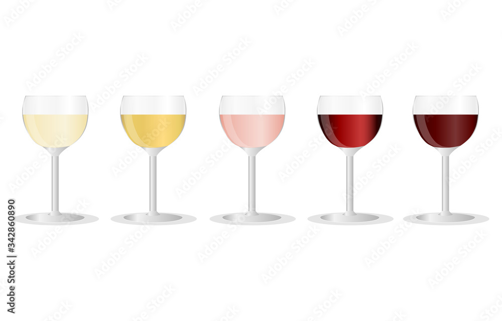 Glasses of wine. Set of glasses with red, white and pink wine. Vector, cartoon illustration.