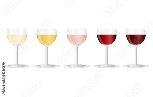 Glasses of wine. Set of glasses with red, white and pink wine. Vector, cartoon illustration.