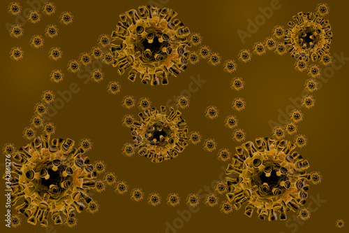Small illustration with coronavirus covid19 on yellow background
