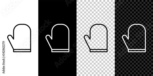 Set line Oven glove icon isolated on black and white background. Kitchen potholder sign. Cooking glove. Vector Illustration