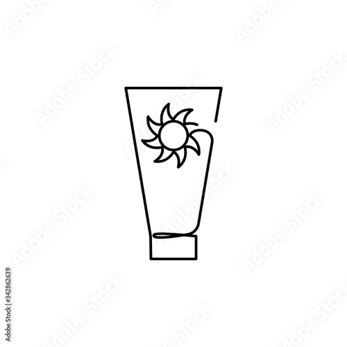 suntan cream one line icon on white background