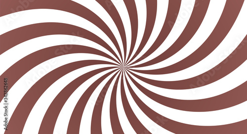 Sunburst background with chocolate brown ray. Spiral curved rotating background with rays.