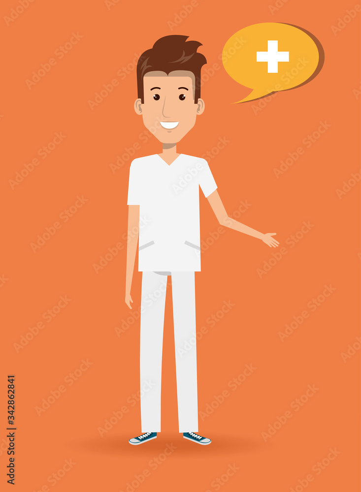 male paramedic with speech bubble vector illustration design male paramedic with speech bubble vector illustration design