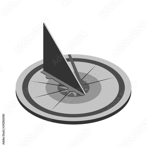 Sundial isometric style icon.Shadow from the sun. Vector illustration on isolated a white background.