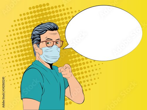 man in medical mask pointing at you with finger