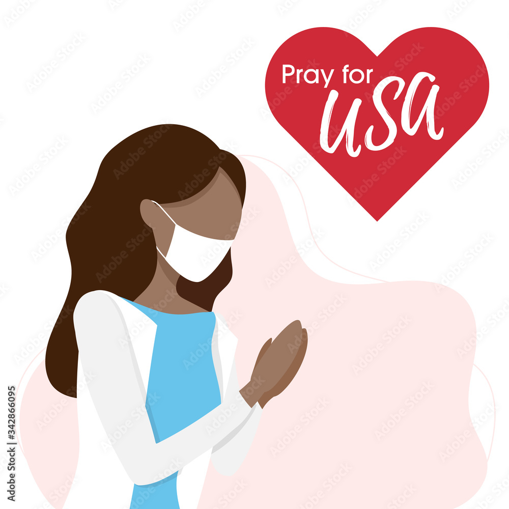 Praying hands with Covid-19 or novel coronavirus, pray for USA, save US people concept, sign symbol background, vector illustration. Praying hands with Covid-19 or novel coronavirus, pray for USA, save US people concept, sign symbol background, vector illustration.
