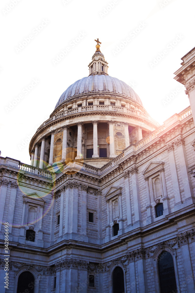 St Pauls with white background and lens flare.