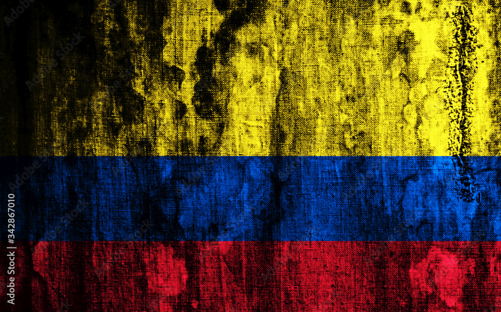 Colombia flag on old fabric