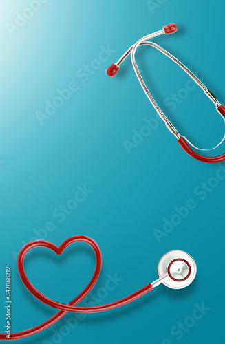 Creative layout for 12 May International Nurses Day design with heart-shaped stethoscope with text space on sweet blue background 