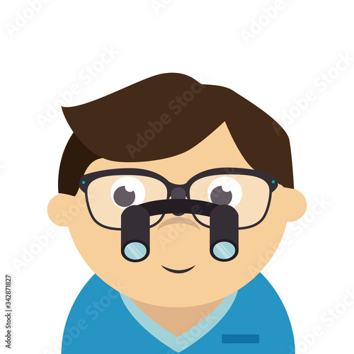 male paramedic with eyeglasses and binocular loupes vector illustration design